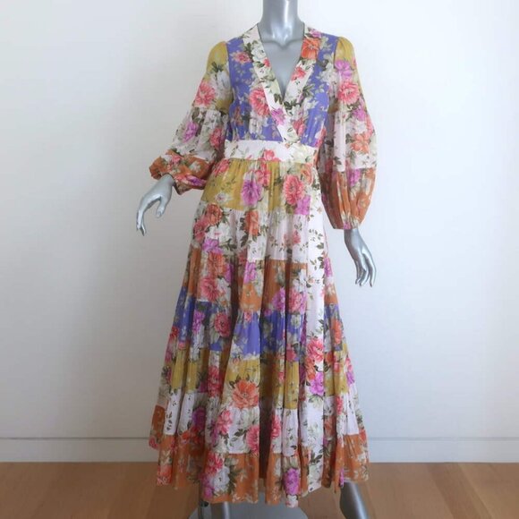 Zimmermann Dresses & Skirts - Zimmermann Pattie Midi Wrap Dress Patchwork Floral Print Cotton Size 1